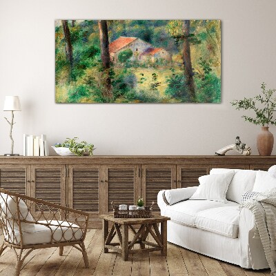 Green landscape with houses Glass Wall Art