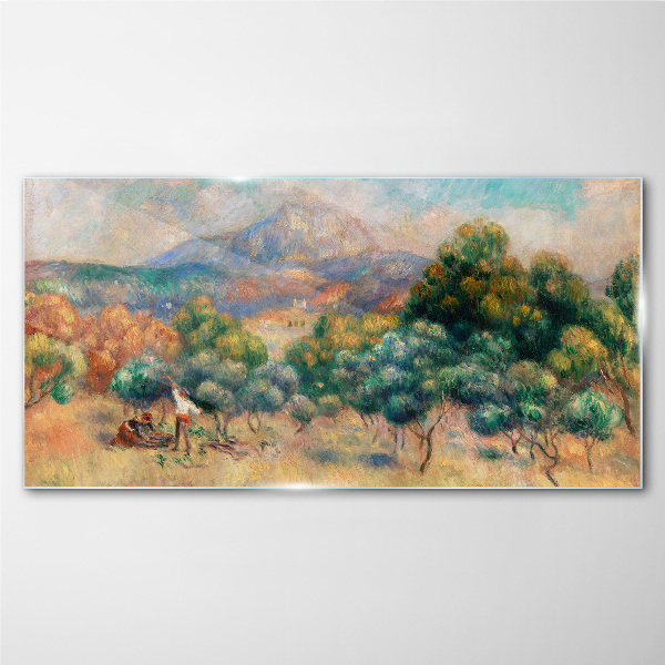 Landscape with trees and a cottage Glass Wall Art