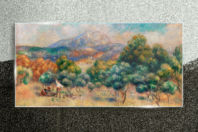 Landscape with trees and a cottage Glass Wall Art