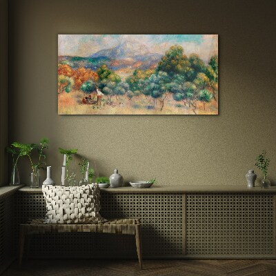 Landscape with trees and a cottage Glass Wall Art