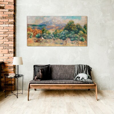 Landscape with trees and a cottage Glass Wall Art