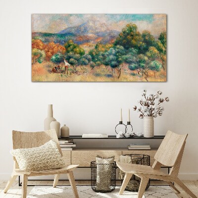 Landscape with trees and a cottage Glass Wall Art