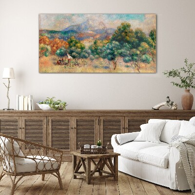 Landscape with trees and a cottage Glass Wall Art