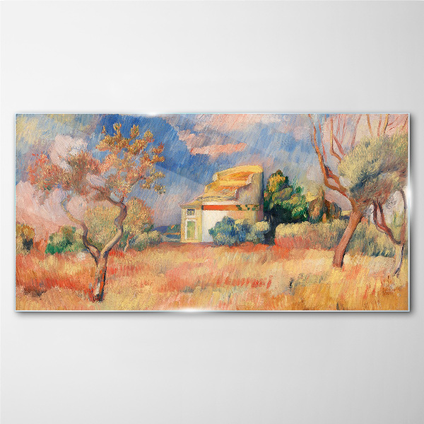 Summer landscapes in pastel colors Glass Wall Art