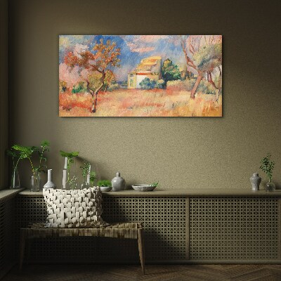 Summer landscapes in pastel colors Glass Wall Art