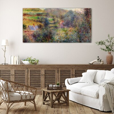 Country scenery in pastel colors Glass Wall Art