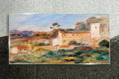 Landscape with rural buildings Glass Wall Art