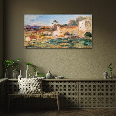 Landscape with rural buildings Glass Wall Art