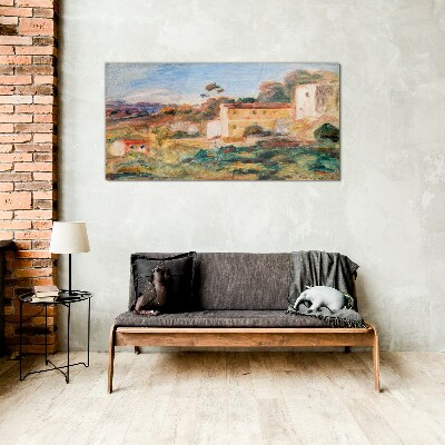 Landscape with rural buildings Glass Wall Art