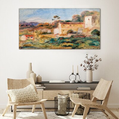 Landscape with rural buildings Glass Wall Art