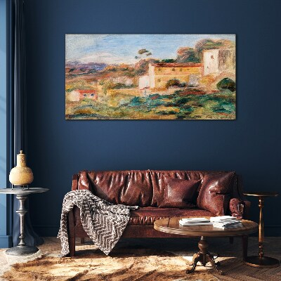 Landscape with rural buildings Glass Wall Art