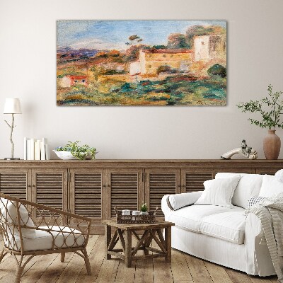 Landscape with rural buildings Glass Wall Art
