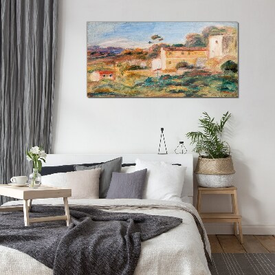 Landscape with rural buildings Glass Wall Art