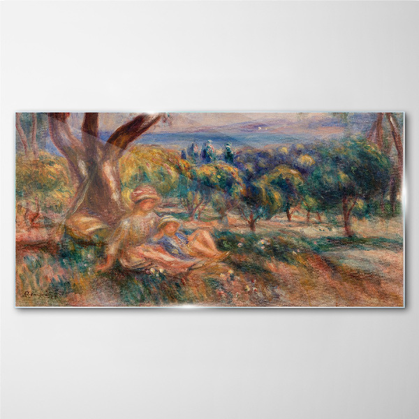Mother and child in the orchard Glass Wall Art