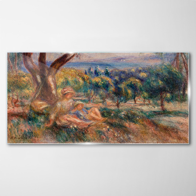 Mother and child in the orchard Glass Wall Art