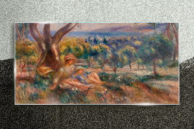 Mother and child in the orchard Glass Wall Art