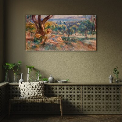 Mother and child in the orchard Glass Wall Art