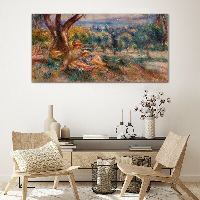 Mother and child in the orchard Glass Wall Art