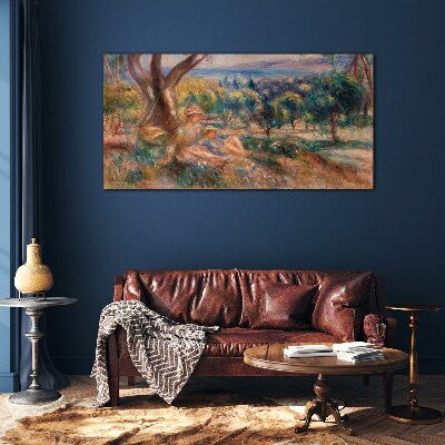 Mother and child in the orchard Glass Wall Art