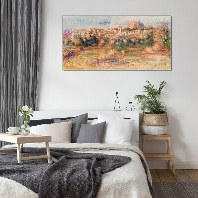 Landscape with colorful hills Glass Wall Art