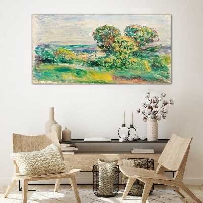 Green landscape with trees Glass Wall Art