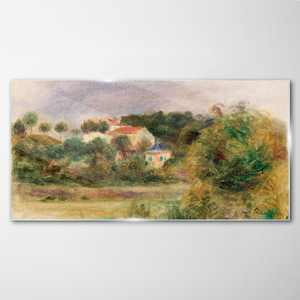 Idyllic landscape with a house Glass Wall Art