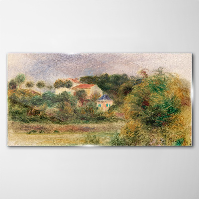 Idyllic landscape with a house Glass Wall Art