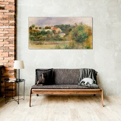 Forest houses sky Glass Wall Art