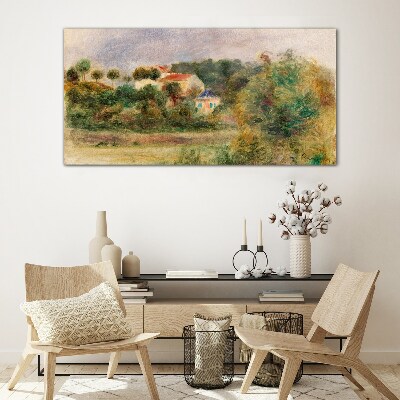 Idyllic landscape with a house Glass Wall Art