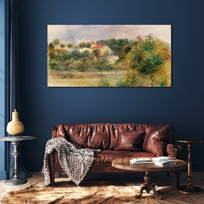 Idyllic landscape with a house Glass Wall Art