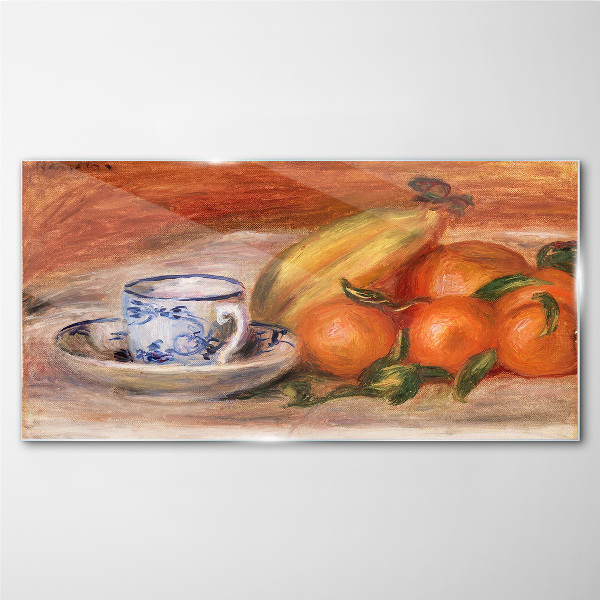 Fruit table with a cup Glass Wall Art