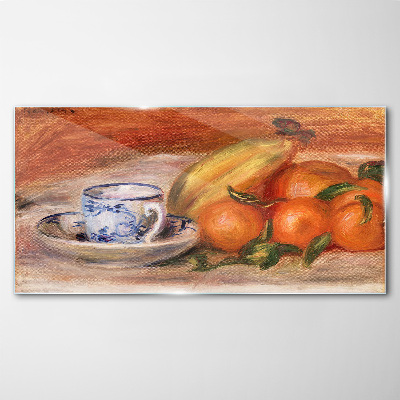 Fruit table with a cup Glass Wall Art