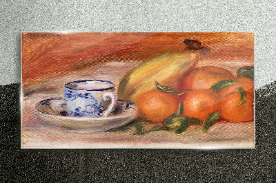 Fruit table with a cup Glass Wall Art