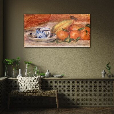 Fruit table with a cup Glass Wall Art