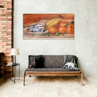 Fruit table with a cup Glass Wall Art