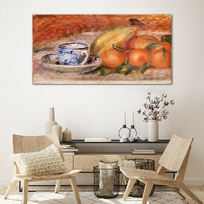 Fruit table with a cup Glass Wall Art