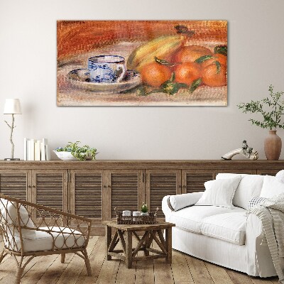 Fruit table with a cup Glass Wall Art