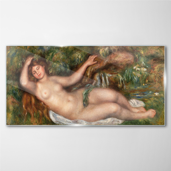 Bathing in the stream Glass Wall Art