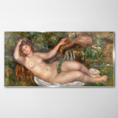 Bathing in the stream Glass Wall Art