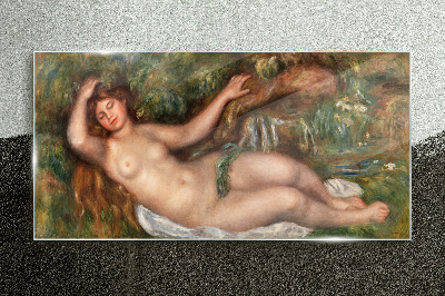 Bathing in the stream Glass Wall Art