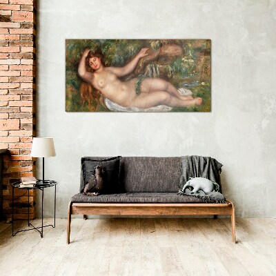 Bathing in the stream Glass Wall Art