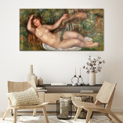 Bathing in the stream Glass Wall Art
