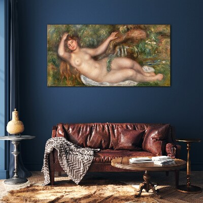 Bathing in the stream Glass Wall Art