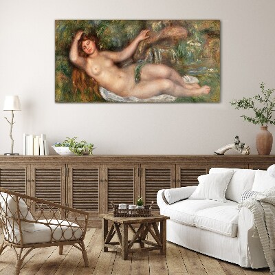Bathing in the stream Glass Wall Art