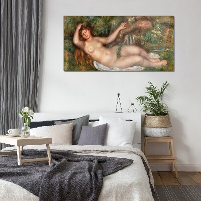 Bathing in the stream Glass Wall Art