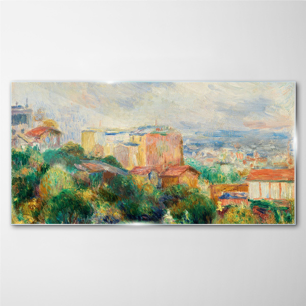 Cityscape in pastel tones Glass Wall Art