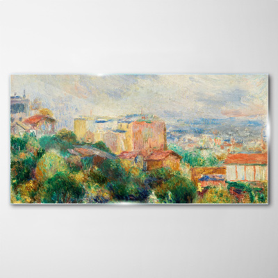 Cityscape in pastel tones Glass Wall Art