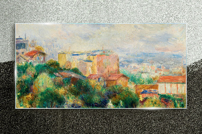 Cityscape in pastel tones Glass Wall Art
