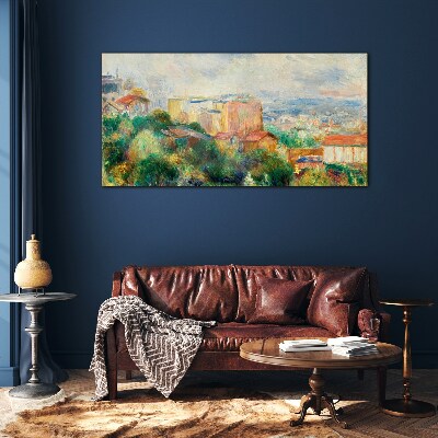 Cityscape in pastel tones Glass Wall Art