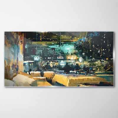 Night atmosphere in the cafe Glass Wall Art